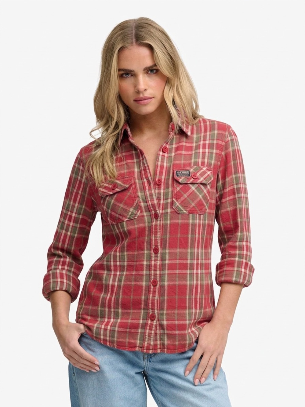 Superdry Red Plaid Button Down Shirt